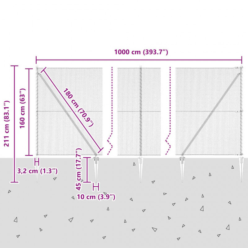Słupek ogrodzeniowy. Srebrny 10 x 1,6 m (siatka 13 mm) Stal