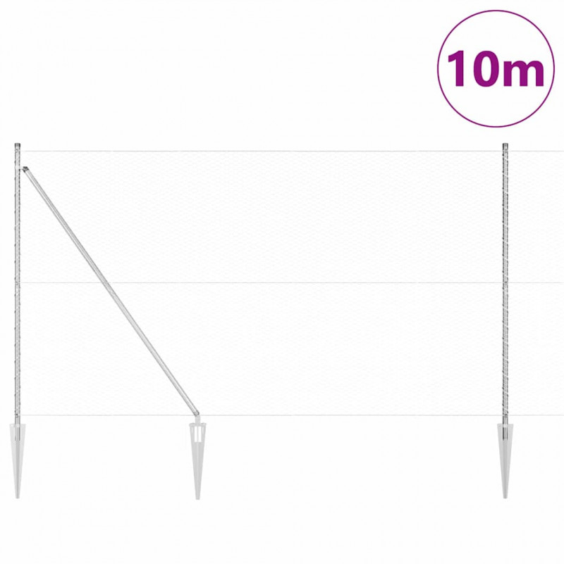 Słupek ogrodzeniowy. Srebrny 10 x 1,6 m (siatka 25 mm) Stal
