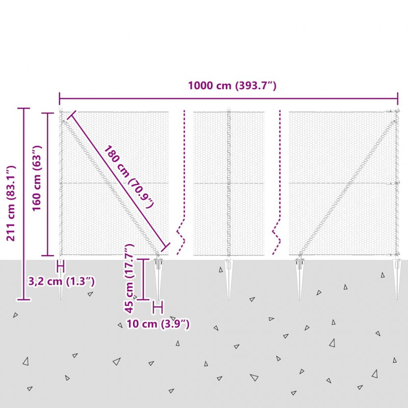 Słupek ogrodzeniowy. Srebrny 10 x 1,6 m (siatka 25 mm) Stal