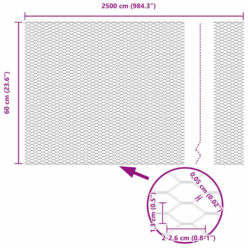 Słupek ogrodzeniowy. Srebrny 25 x 0,6 m (siatka 13 mm) Stal