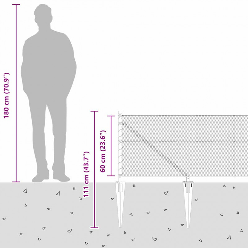 Słupek ogrodzeniowy. Srebrny 25 x 0,6 m (siatka 13 mm) Stal
