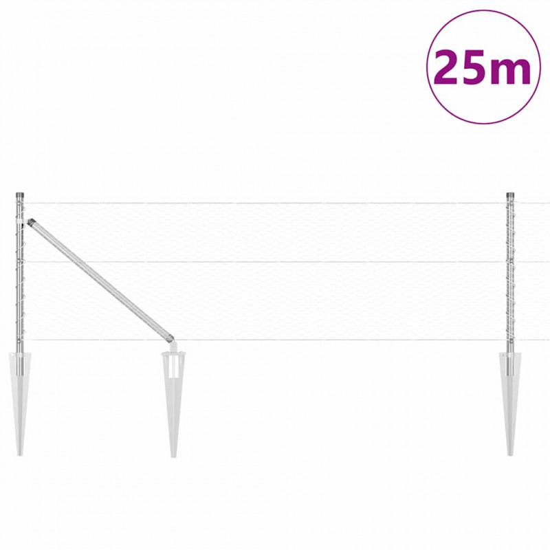 Słupek ogrodzeniowy. Srebrny 25 x 0,6 m (siatka 25 mm) Stal