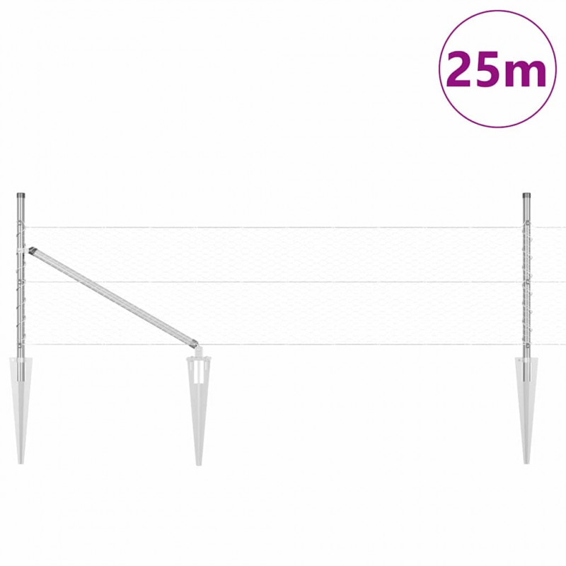 Słupek ogrodzeniowy. Srebrny 25 x 0,8 m (siatka 25 mm) Stal