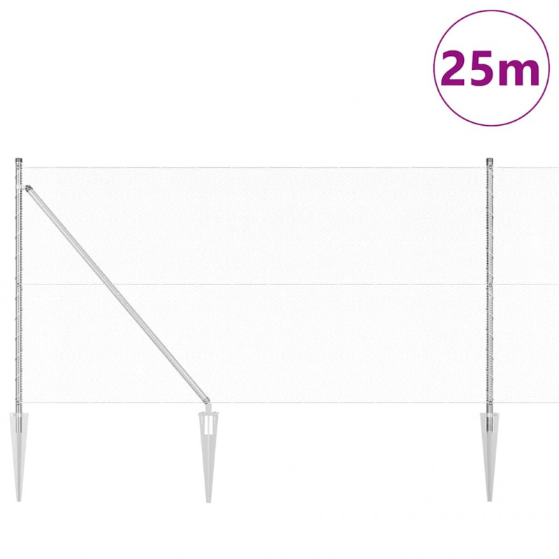 Słupek ogrodzeniowy. Srebrny 25 x 1 m (siatka 13 mm) Stal