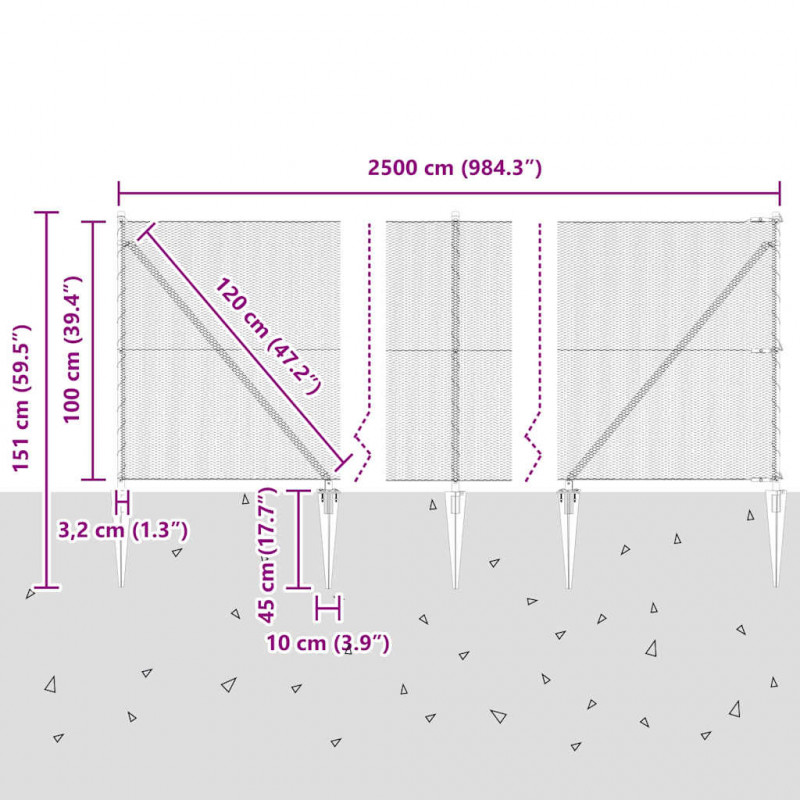 Słupek ogrodzeniowy. Srebrny 25 x 1 m (siatka 13 mm) Stal
