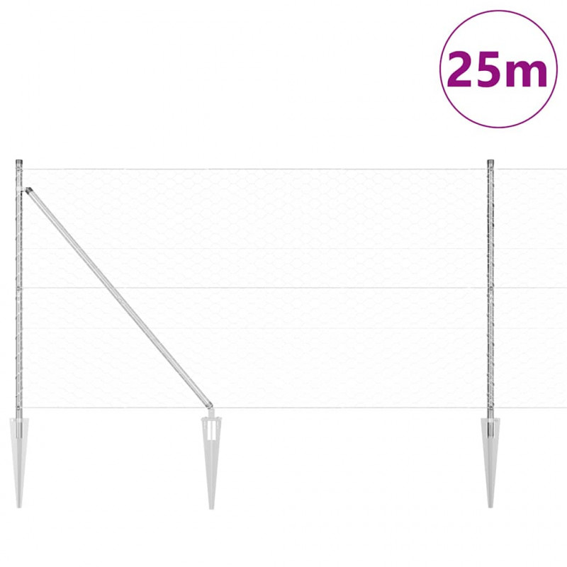 Słupek ogrodzeniowy. Srebrny 25 x 1,4 m (siatka 50 mm) Stal