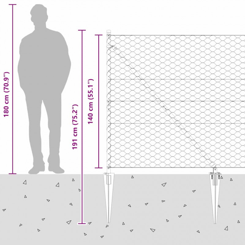 Słupek ogrodzeniowy. Srebrny 25 x 1,4 m (siatka 50 mm) Stal