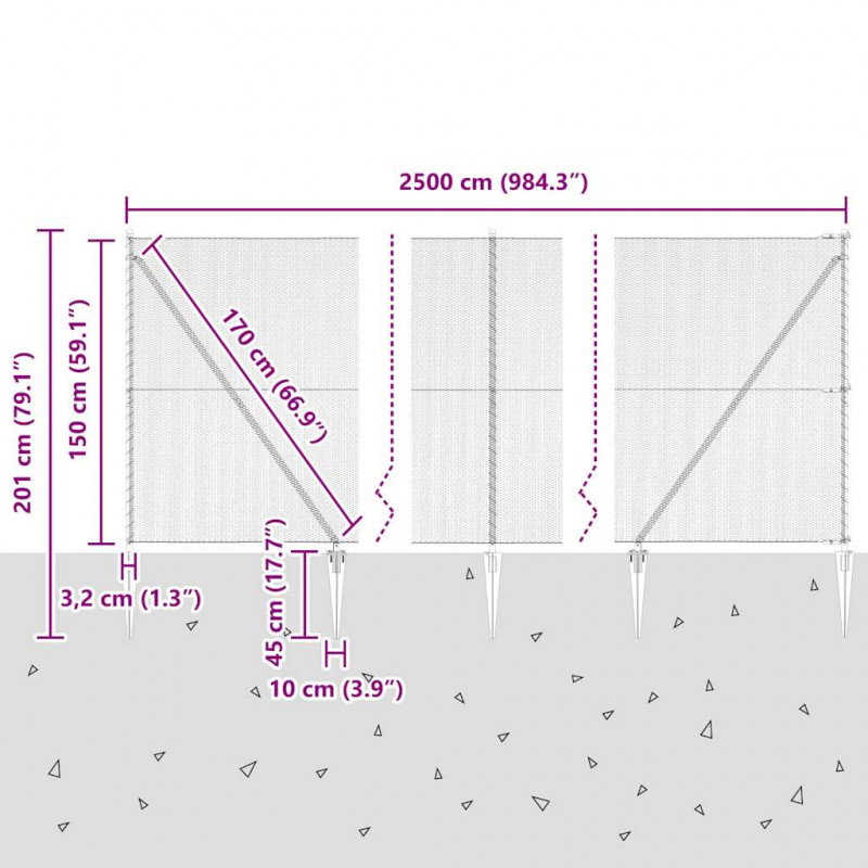 Słupek ogrodzeniowy. Srebrny 25 x 1,5 m (siatka 13 mm) Stal