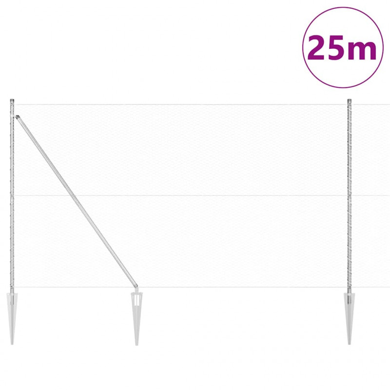 Słupek ogrodzeniowy. Srebrny 25 x 1,6 m (25 mm siatka) Stal