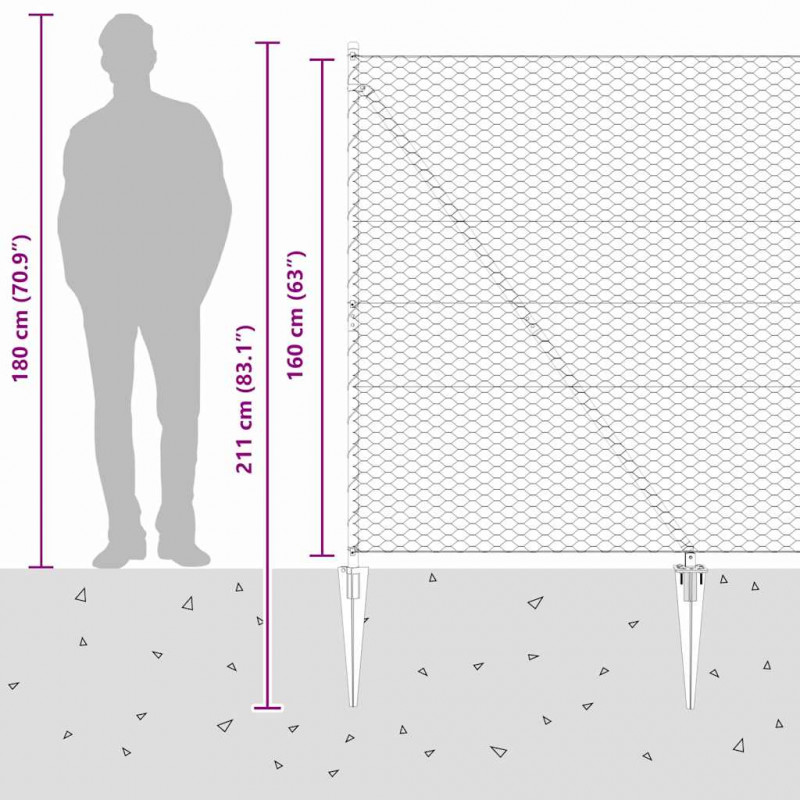 Słupek ogrodzeniowy. Srebrny 25 x 1,6 m (siatka 36 mm) Stal