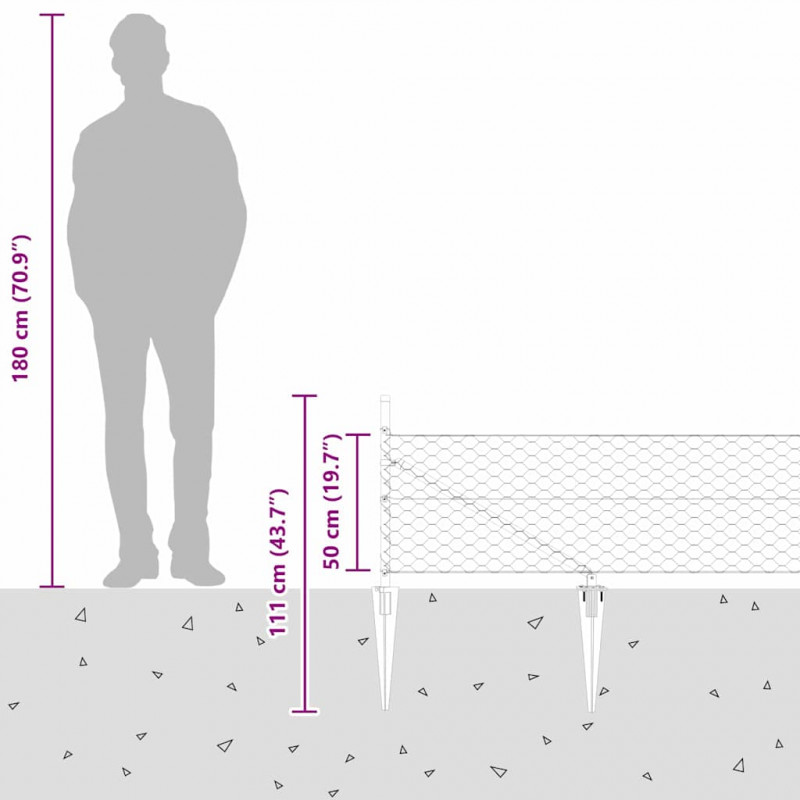 Słupek ogrodzeniowy. Srebrny 50 x 0,5 m (siatka 50 mm) Stal