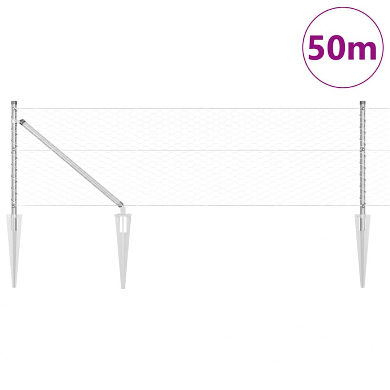 Słupek ogrodzeniowy. Srebrny 50 x 0,6 m (siatka 36 mm) Stal
