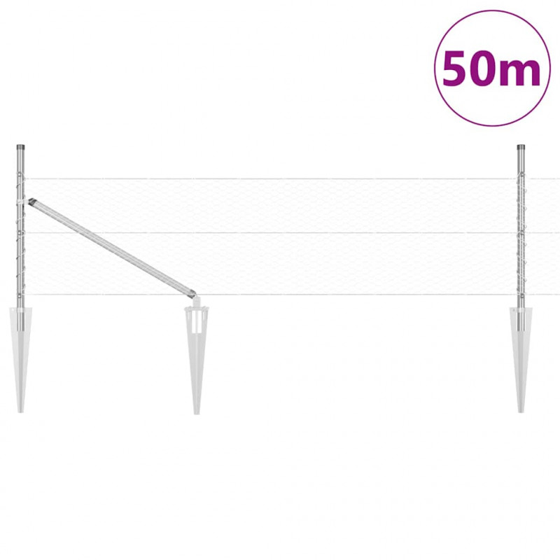 Słupek ogrodzeniowy. Srebrny 50 x 0,8 m (siatka 25 mm) Stal