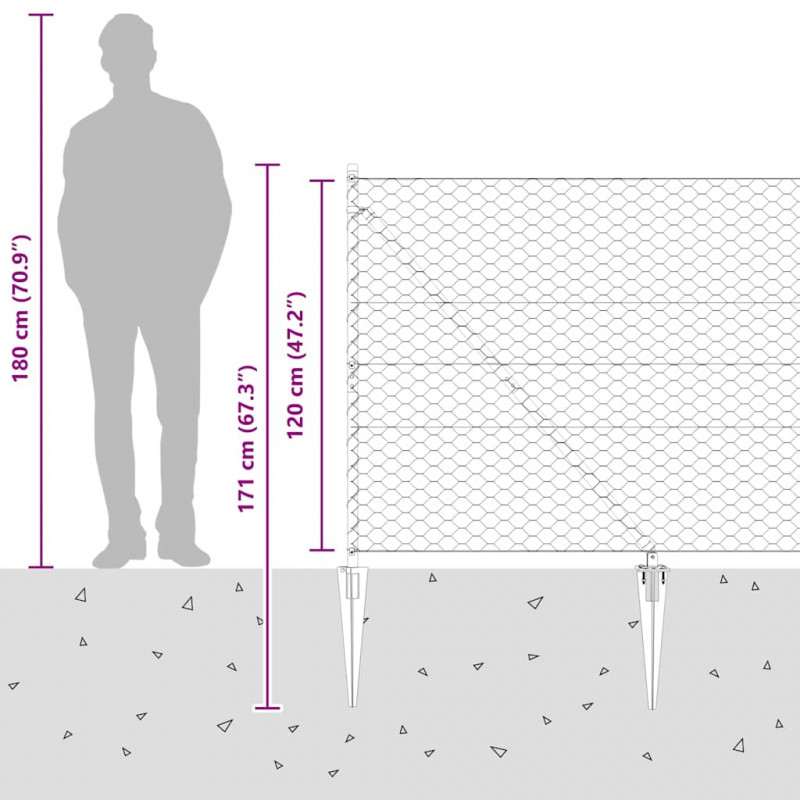 Słupek ogrodzeniowy. Srebrny 50 x 1,2 m (siatka 50 mm) Stal