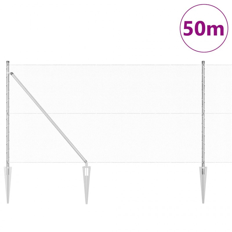 Słupek ogrodzeniowy. Srebrny 50 x 1,4 m (siatka 13 mm) Stal