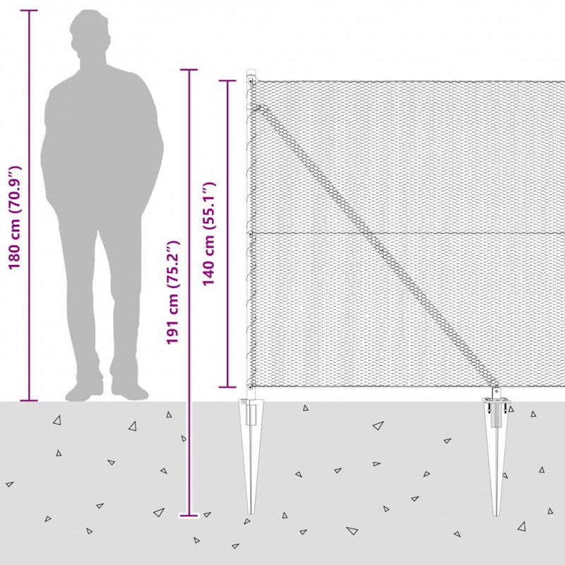 Słupek ogrodzeniowy. Srebrny 50 x 1,4 m (siatka 13 mm) Stal