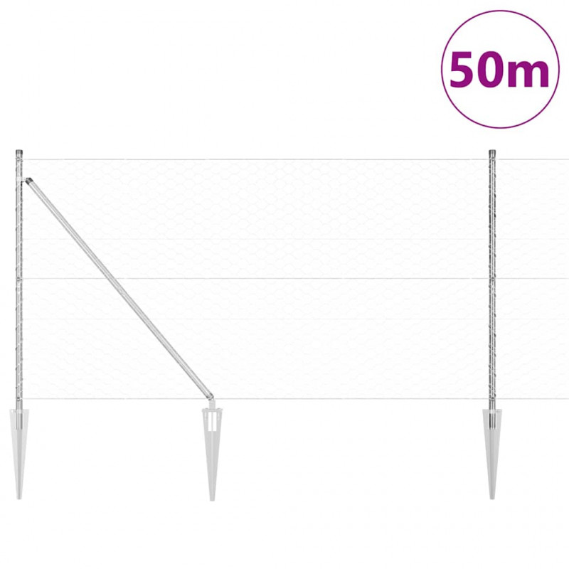 Słupek ogrodzeniowy. Srebrny 50 x 1,4 m (siatka 50 mm) Stal