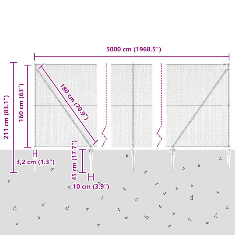 Słupek ogrodzeniowy. Srebrny 50 x 1,6 m (12 mm siatka) Stal