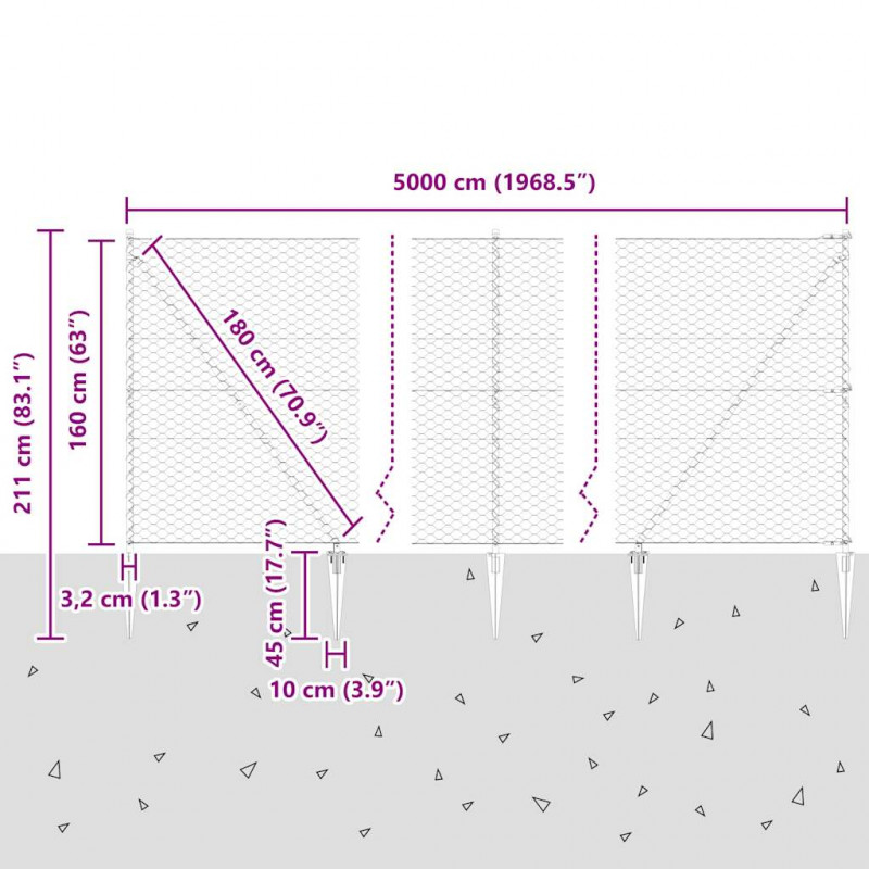 Słupek ogrodzeniowy. Srebrny 50 x 1,6 m (siatka 50 mm) Stal