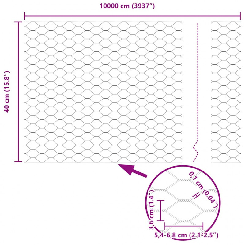 Słupek ogrodzeniowy. Srebrny 100 x 0,4 m (siatka 36 mm) Stal