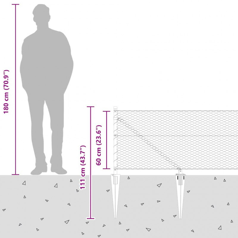Słupek ogrodzeniowy. Srebrny 100 x 0,6 m (siatka 25 mm) Stal