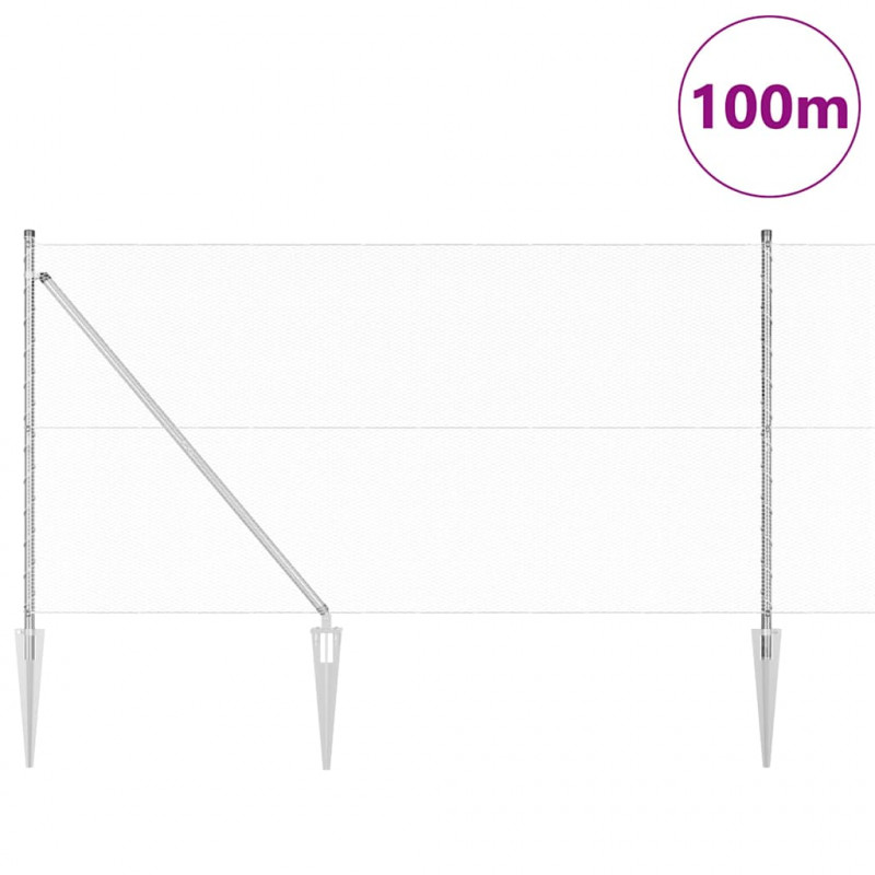 Słupek ogrodzeniowy. Srebrny 100 x 1 m (siatka 13 mm) Stal