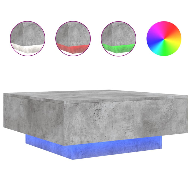Stolik kawowy z podświetleniem LED, szarość betonu, 80x80x31 cm
