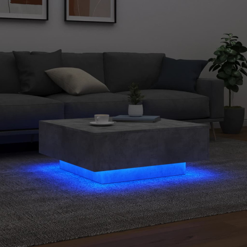 Stolik kawowy z podświetleniem LED, szarość betonu, 80x80x31 cm