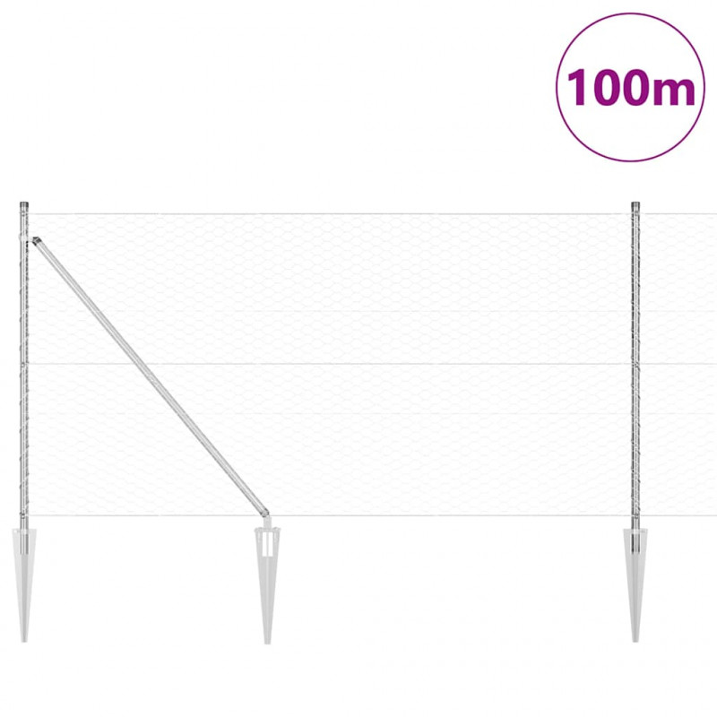 Słupek ogrodzeniowy. Srebrny 100 x 1 m (siatka 36 mm) Stal