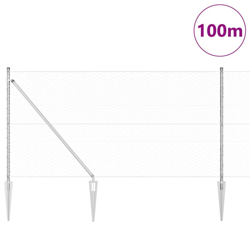 Słupek ogrodzeniowy. Srebrny 100 x 1,2 m (siatka 36 mm) Stal
