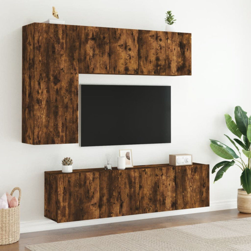 Ścienne szafki TV, 2 szt. przydymiony dąb, 60x30x41 cm