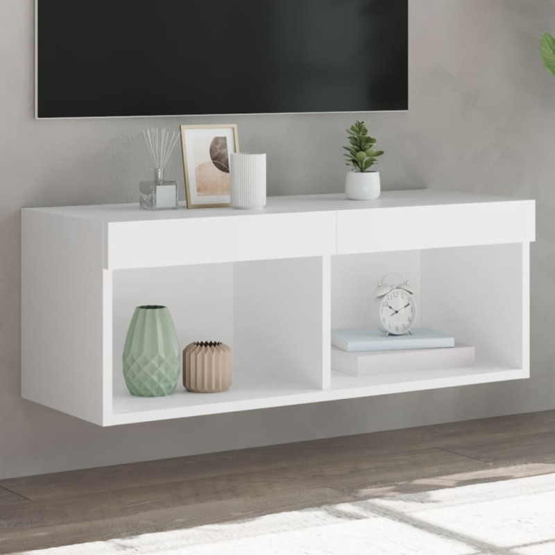 Szafka TV z oświetleniem LED, biała, 80x30x30 cm