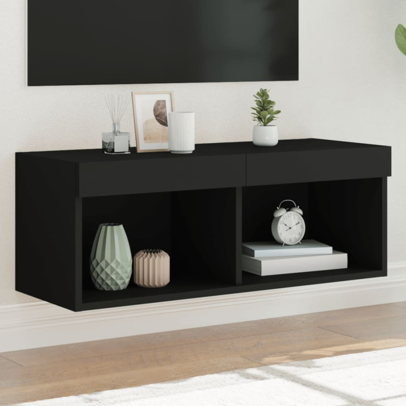 Szafka TV z LED, czarna, 80x30x30 cm