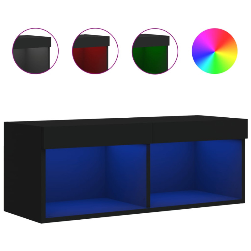 Szafka TV z LED, czarna, 80x30x30 cm