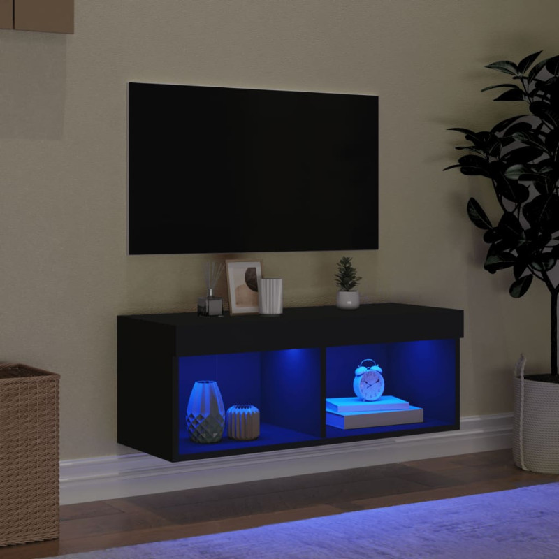 Szafka TV z LED, czarna, 80x30x30 cm