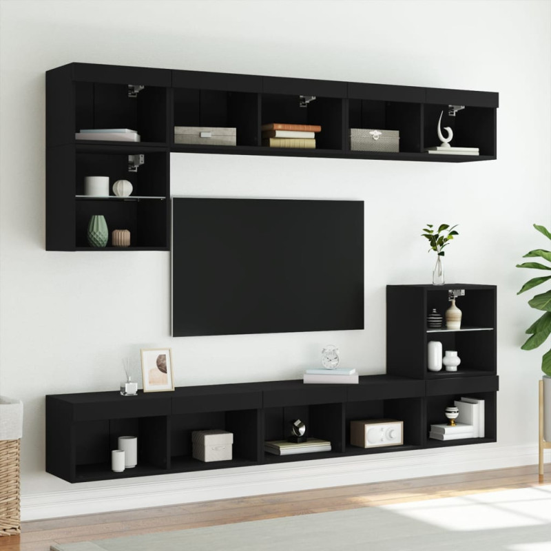 Szafka TV z LED, czarna, 80x30x30 cm