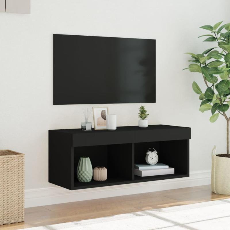 Szafka TV z LED, czarna, 80x30x30 cm
