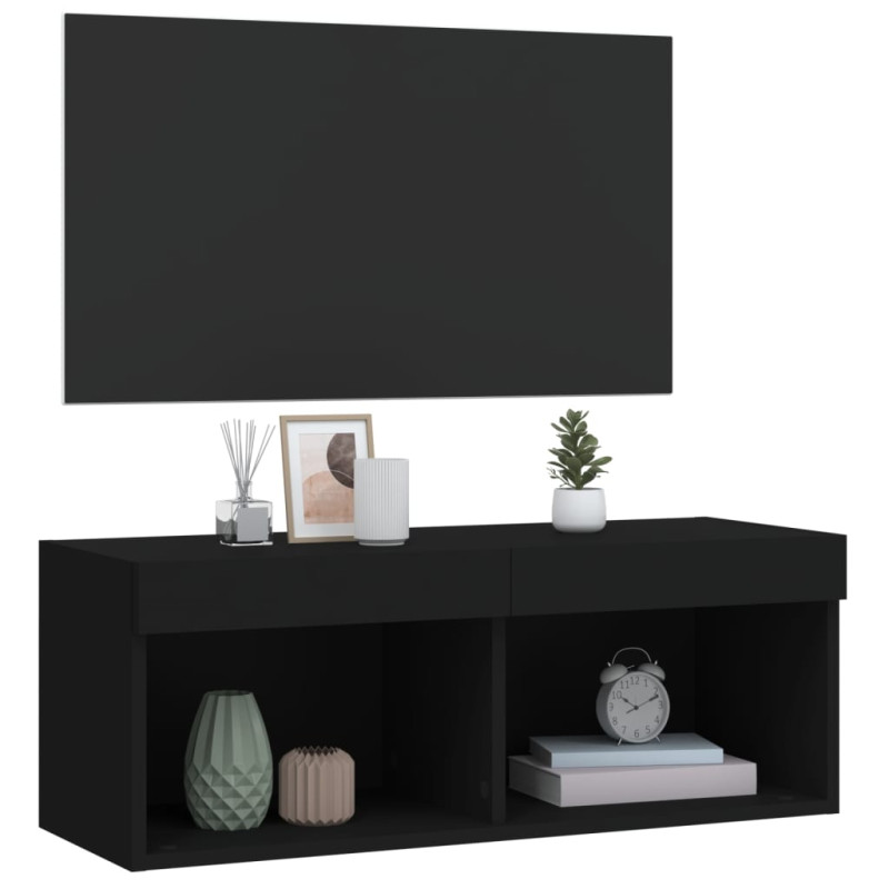 Szafka TV z LED, czarna, 80x30x30 cm