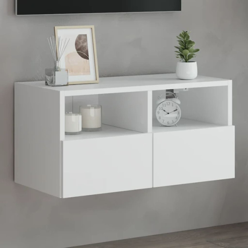 Ścienna szafka TV, biała, 60x30x30 cm, materiał drewnopochodny