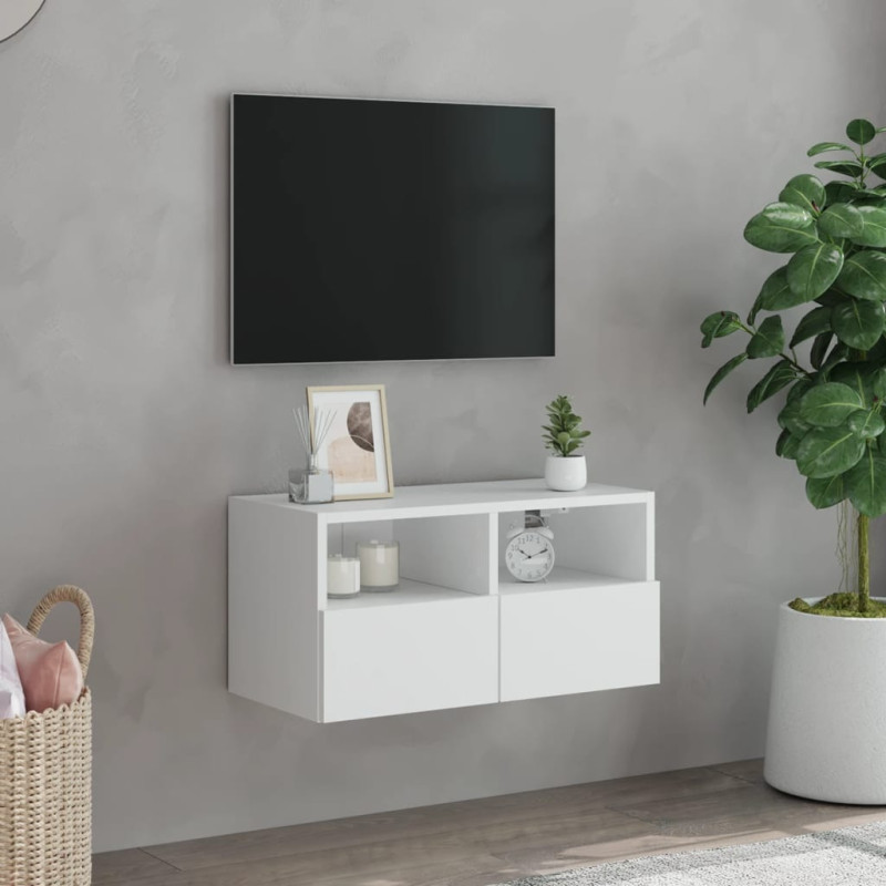 Ścienna szafka TV, biała, 60x30x30 cm, materiał drewnopochodny