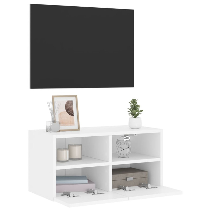 Ścienna szafka TV, biała, 60x30x30 cm, materiał drewnopochodny