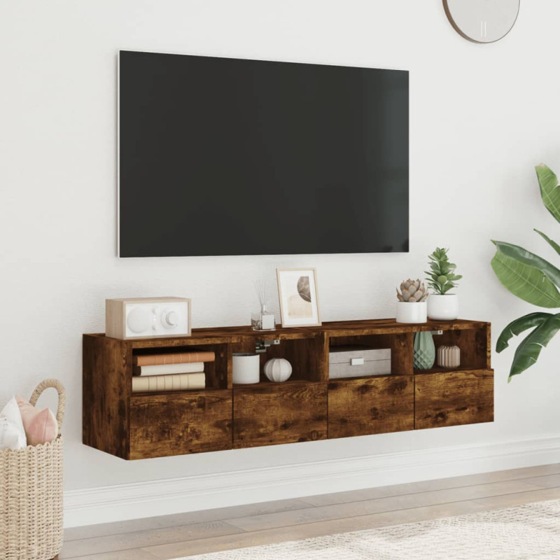 Ścienne szafki TV, 2 szt., przydymiony dąb, 60x30x30 cm