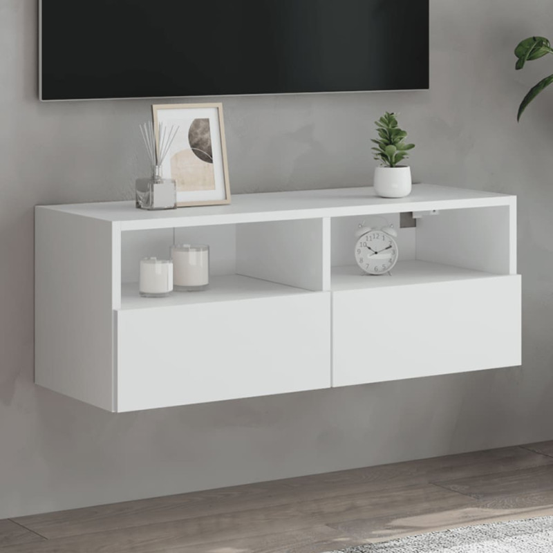 Ścienna szafka TV, biała, 80x30x30 cm, materiał drewnopochodny