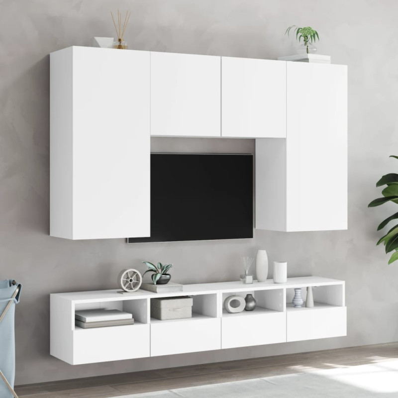 Ścienna szafka TV, biała, 80x30x30 cm, materiał drewnopochodny