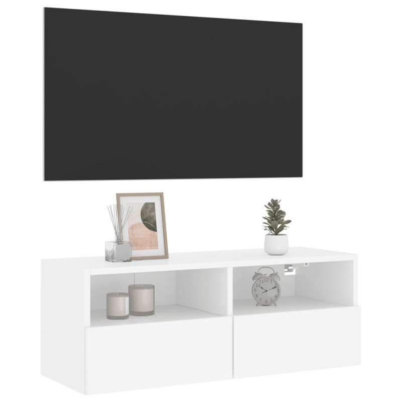 Ścienna szafka TV, biała, 80x30x30 cm, materiał drewnopochodny