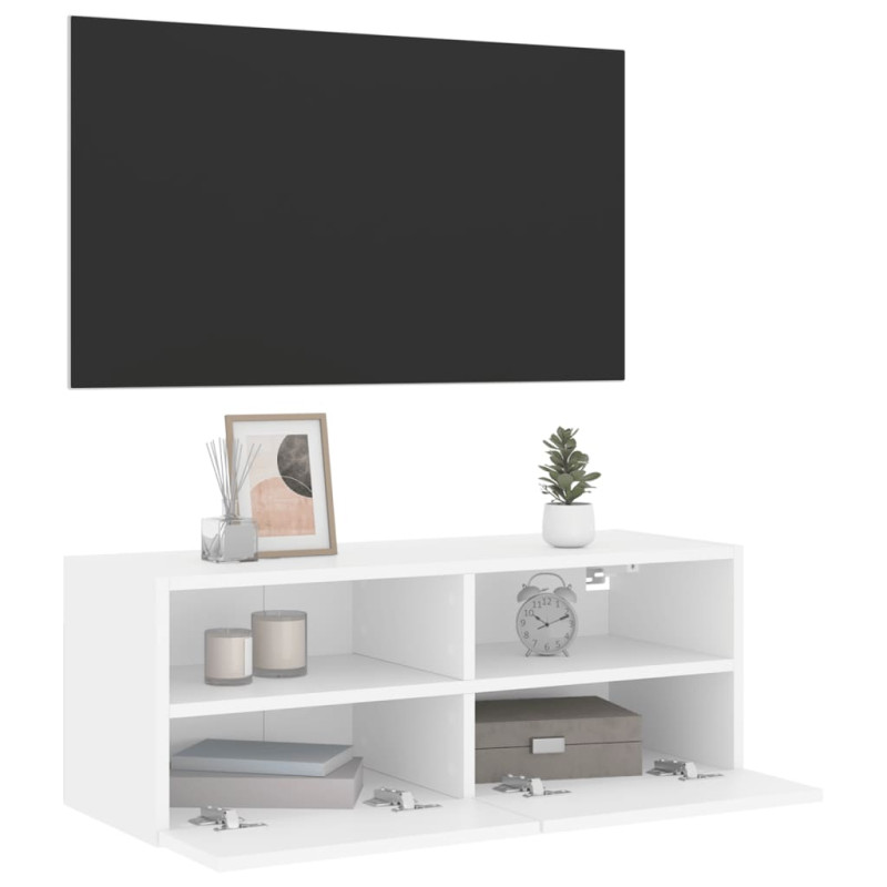 Ścienna szafka TV, biała, 80x30x30 cm, materiał drewnopochodny
