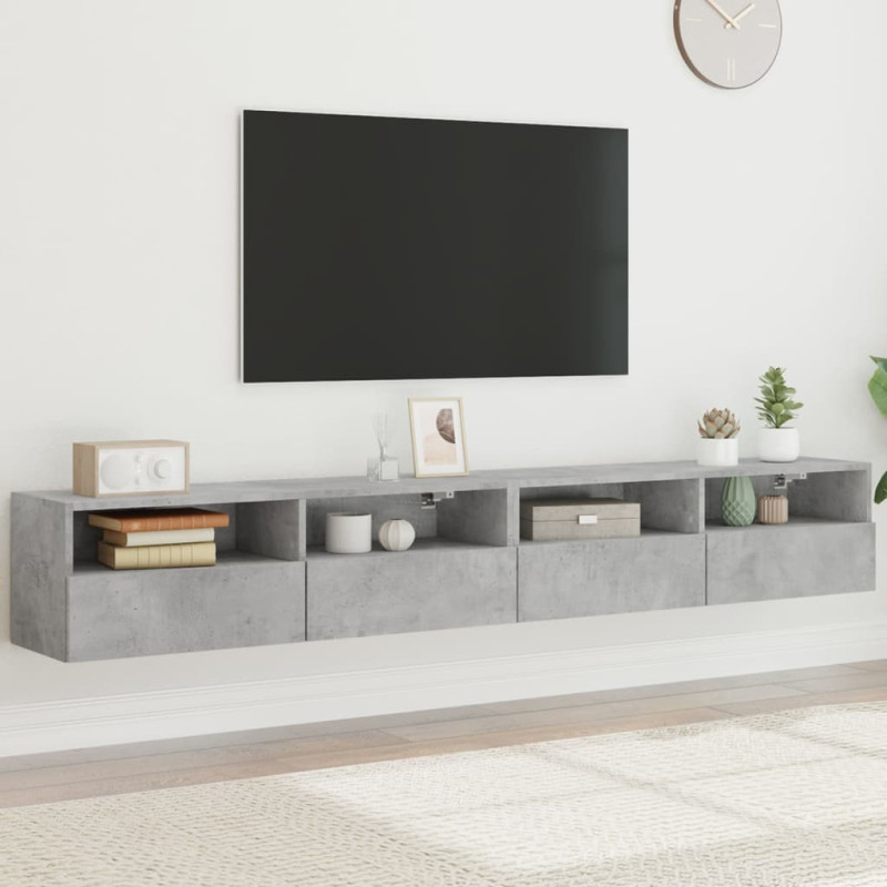 Ścienne szafki TV, 2 szt., szarość betonu, 100x30x30 cm