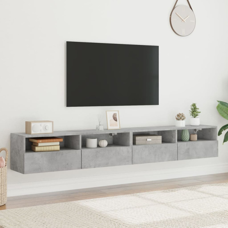 Ścienne szafki TV, 2 szt., szarość betonu, 100x30x30 cm