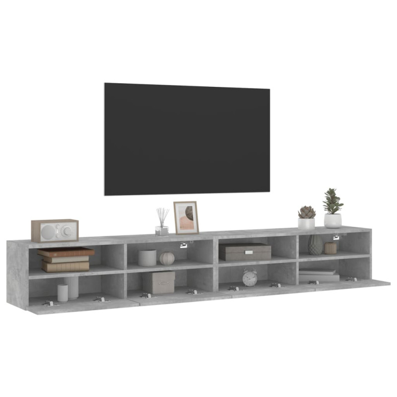 Ścienne szafki TV, 2 szt., szarość betonu, 100x30x30 cm