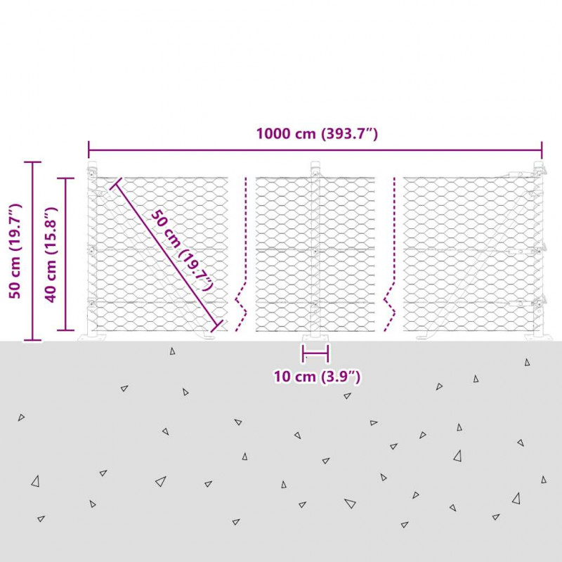 Słupek ogrodzeniowy. Szary 10 x 0,4 m (siatka 36 mm) Stal i PVC